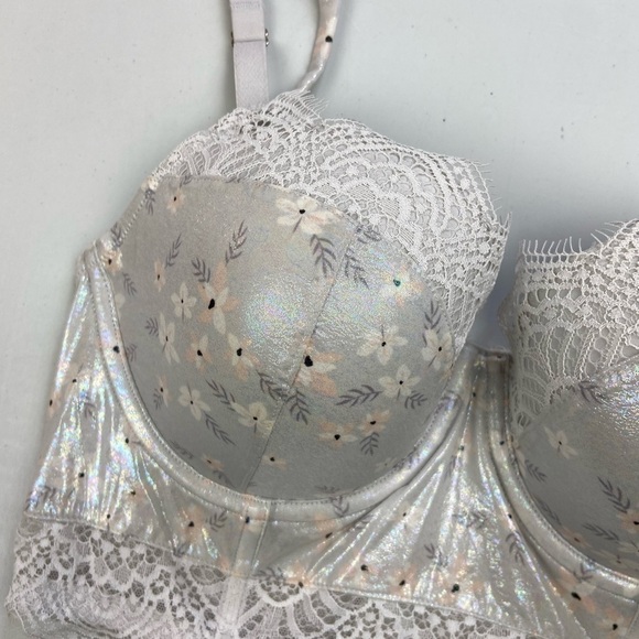 EUC Victoria’s Secret Dream Angels Demi Double Floral Lace Shimmer Bra 32DD - Picture 3 of 12